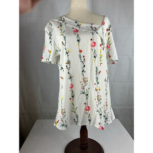 Women's Floral Print Top White/Green Size L